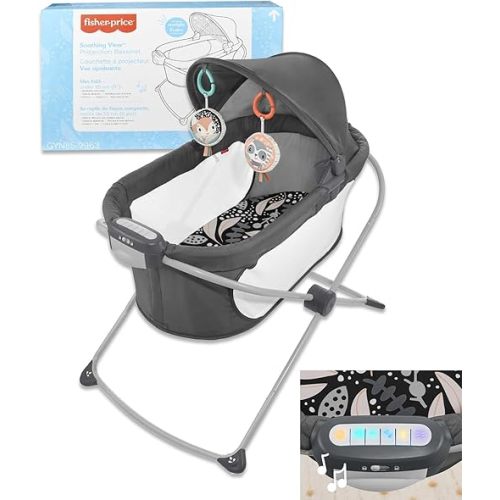 Fisher-Price Baby Crib Soothing View Bassinet - Portable Bassinet for Baby Foldable with Projection Lights for Babies, Newborns, Infants | Folding Baby Cradle for Travel, Bedside, Midnight Eucalyptus