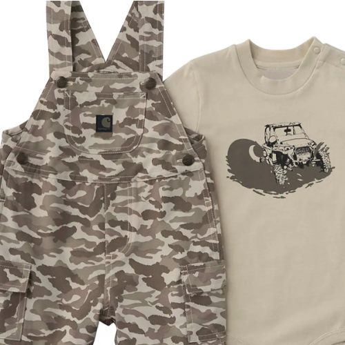 Boys' 2-Piece Short Sleeve Bodysuit & Camo Cargo Pocket Shortall Set (Baby) | T-Shirts Under $35 | Carhartt