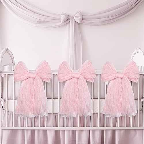 XunYee 3 Pack Large Pink Bows for Decoration 10 x 18 Inches Giant Big Crib Pink Bow Nursery Decor Coquette Party Decor for Wall Birthday Bachelorette Baby Shower Bridal Shower Wedding Supplies