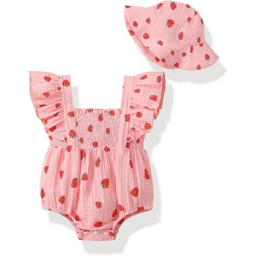 Baby Girl Floral Smocked Romper Outfit with Hat Newborn Set
