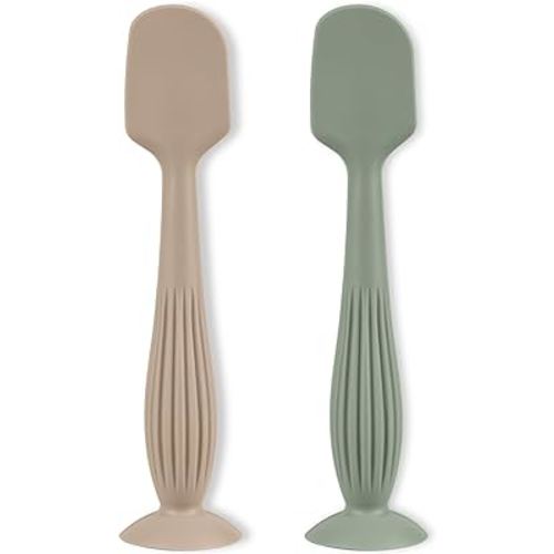 Diaper Cream Applicator Set - Soft Silicone Baby Butt Brush with Suction Base, Baby Butt Spatula, Full Size - Newborn Baby Essentials (2Packs-Sand/Sage)