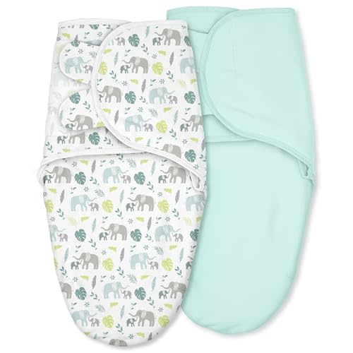 Baby Swaddles for Newborn Organic Cotton,Soft & Snug Newborn Velcro Swaddle 0-3 Months Sleep Sack Helps Calm Startle Reflex, 2-Pack Wrap Nursery Swaddling Blankets Sage Elephant
