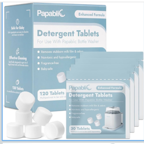 Papablic 120Pcs Official Detergent Soap Tablets for Baby Brezza,GROWNSY,Momcozy Bottle Washer Pro, Effective Cleaning with Safe Highly Concentrated Formula