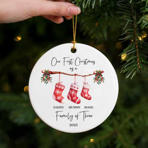 Personalised Family Of Four Christmas Ornament, Baby First Christmas Tree Ornament, First Christmas Ornament 2025