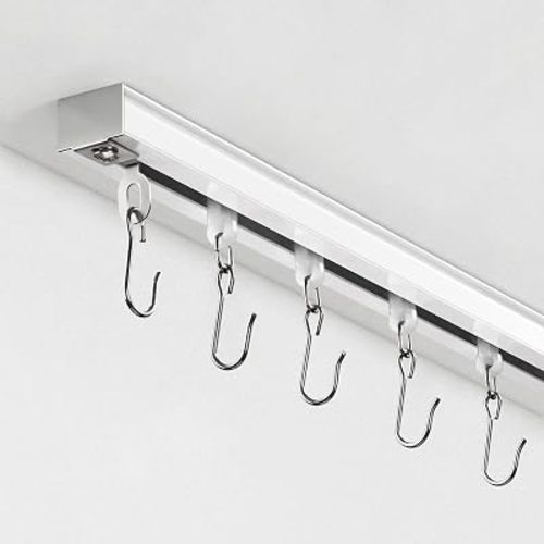 Ceiling Curtain Track, Curtain Track for Curtains, Drapes, and Room Dividers, Ceiling Mounted Rail Set with Roller Hooks, White, 9ft - 12ft