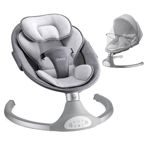 LAREX Baby Swing Infant Swing Electric Toddler Baby Rocker Portable for Newborn Boy Girl, 5 Sway Speeds with Remote Control, 10 Preset Melodies and Bluetooth, 0-6 Months Max 20 Lbs (Gray)