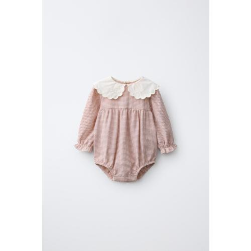 GINGHAM PRINT PETER PAN COLLAR ROMPER - Pink | ZARA United States