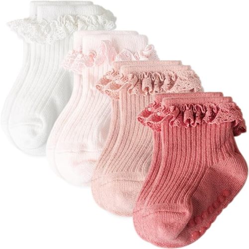 Baby Girl Toddlers Socks with Non-slip Grip Cute Frilly Ruffle Ankle Soft Cotton Newborn Baby Socks for Infant Kids