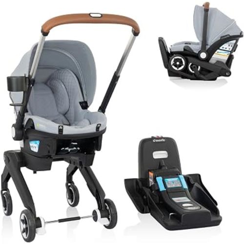 Evenflo Shyft DualRide Infant Car Seat Stroller Combo w Carryall Storage and Green & Gentle Fabric (Quartz)