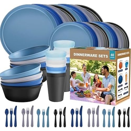 40-Piece Unbreakable Kids Dinnerware Set for Toddlers & Children, BPA-Free & Easy-Clean PP Plates and Bowls, Microwave & Dishwasher Safe, Complete Family Pack (Service for 8)