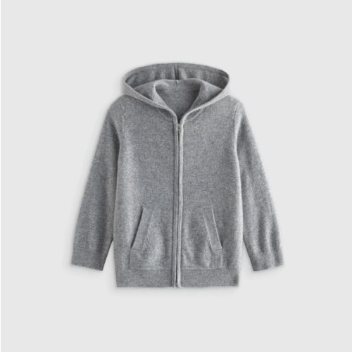 Washable Cashmere Full Zip Hoodie in Heather Grey