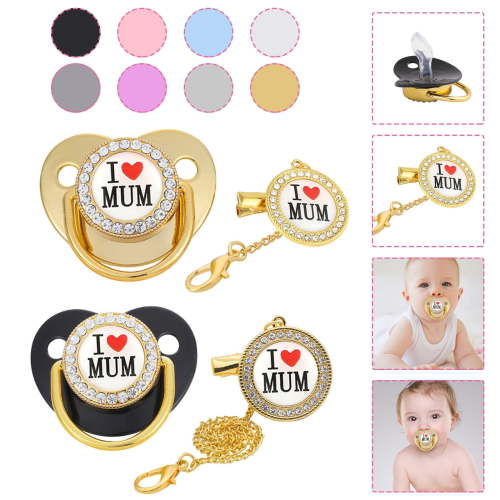 QIPOPIQ Clearance Baby Pacifier Initial Clip Silicone Infant Nipple Bling Newborn Pacifier And Clips With Rhinestones