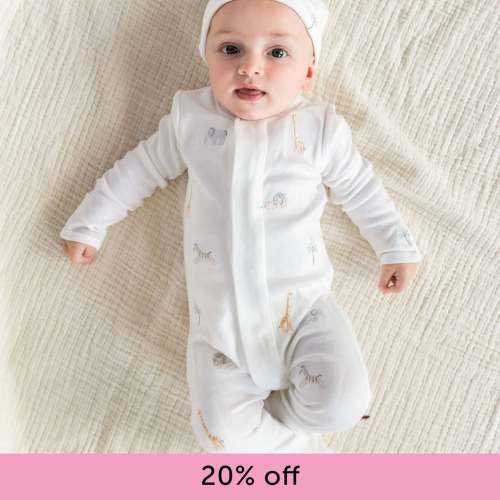white serene safari organic cotton magnetic parent favorite footie + h – Magnetic Me