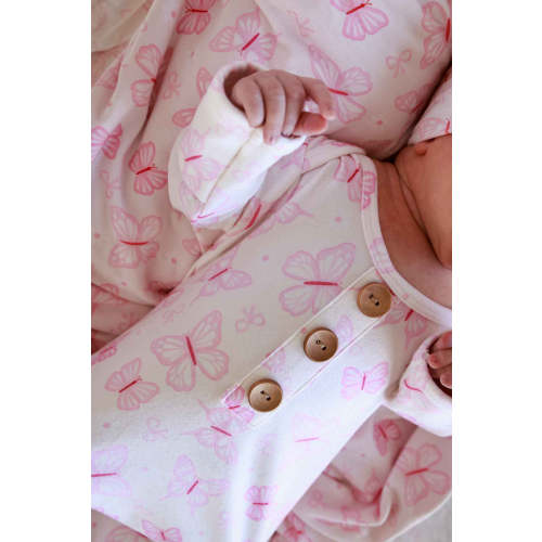 Newborn Baby Knot Gown & Hat Set in Blooming Butterflies | Caden Lane