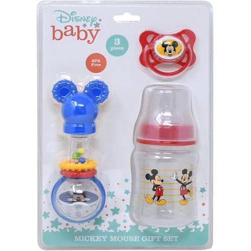 Cudlie Disney Baby Boy Mickey Mouse Bottle, Rattle & Pacifer Set