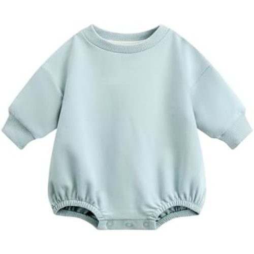 Bafeicao Baby Boy Girl Sweatshirt Romper Organic Cotton Solid Color Long Sleeve Bubble Romper Oversized Warm Fall Winter