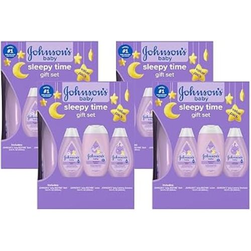 Johnson's Baby Sleepy Time Gift Set with Calming Bedtime Bath, Bedtime Lotion & Calming Shampoo, Baby Bedtime Essentials with Relaxing NaturalCalm Aromas, Hypoallergenic, 3 Items (Pack of 4)