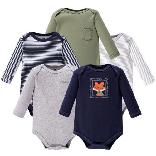 Hudson Baby Infant Boy Cotton Long-Sleeve Bodysuits 5pk, Mr Fox, 3-6 Months
