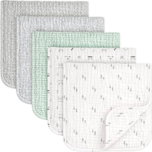 KeaBabies Organic Muslin Burp Cloths Baby Boy, Girl – 5-Pack 100% Cotton Muslin Burping Cloths for Babies, Newborn, 21x10 Large & Absorbent Spit Up Rags, Baby Washcloth, Infant Towels (Sweet Charm)