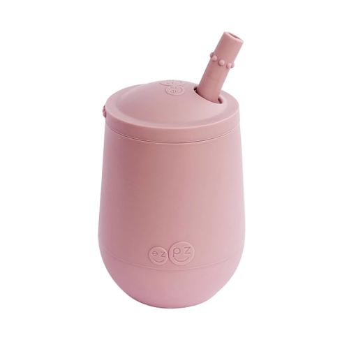 ezpz Mini Cup + Straw Training System - 9 Months+ (Blush) - 100% Silicone Training Cup for Infants + Toddlers - Designed by a Pediatric Feeding Specialist