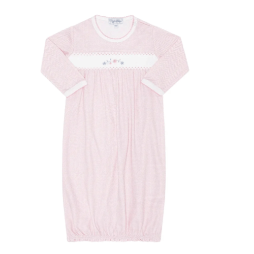 Pink Herringbone Embroidered Gown- Flowers