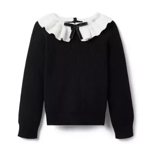 Girl Black Ribbed Ruffle Collar Sweater by Janie and Jack