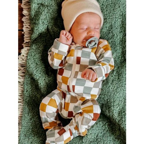 Cannoli Checkerboard / Organic 2-Way Zip Romper - 12-18M