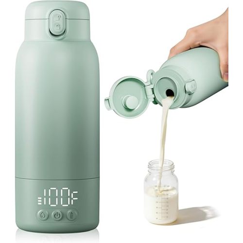 Portable Bottle Warmer for Travel, Baby Milk Warmer with Fast Heating & Long Battery Life, 17 Ounces Large Capacity Bottle Warmer with Long-Lasting Keep Warm Function, Green