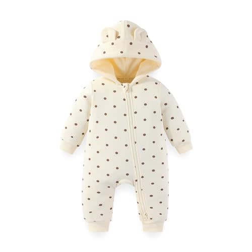 Zipper Baby Boys Girl Hooded Fleece Romper Long Sleeve Clothes | unisex,60%cotton 40%polyester,fleece lined,two-way zipper,hooded,warm,everyday wear,newborn essential