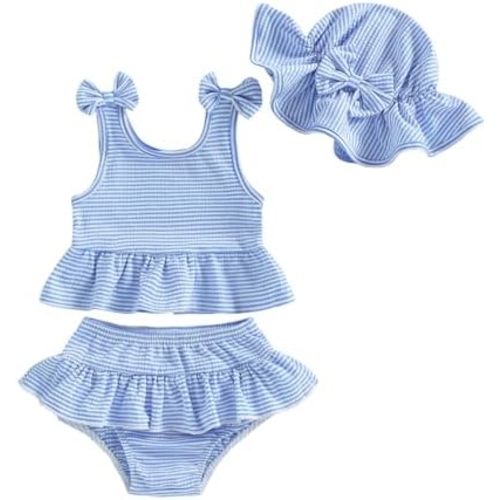 Baby Swimsuit Girl Toddler Bikini Sets Sleeveless Ruffle Striped Bathing Suit Infant Beach Swimwear