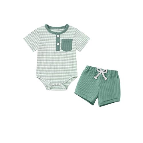 Baby Boy Clothes Striped Short Sleeve Romper With Pocket Buttons Shorts Set Newborn 3 6 12 Months Baby Boy Outfits