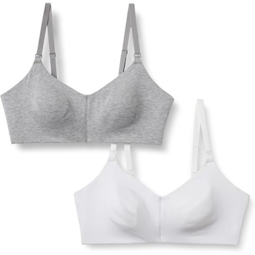 Amazon Essentials Women's Cotton blend Jersey Support Nursing Bra, Pack of 2, Grey Heather/White, 34C