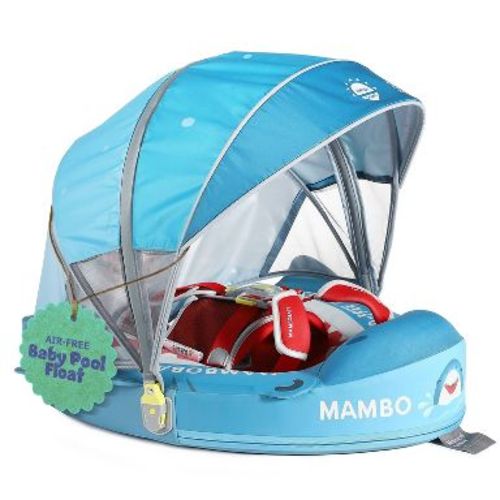 Mambobaby Sunny Navigator Baby Pool Float with Canopy Novelty Float - Shark Jaw Blue