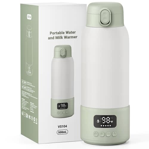 LucGee Portable Bottle Warmer for Travel - Baby Bottle Warmer for Breast Milk & Water, Milk Warmer with Fast Heating, 17 Ounces Large Capacity and Long Battery Life for Car Airplane Outdoor (Green)