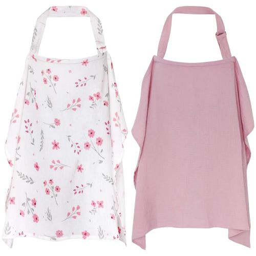 2 Pack Muslin Nursing Cover for Breastfeeding, 100% Cotton Soft Privacy Nursing Covers Apron Breastfeeding Cover with Arch Neckline for Women New Mom, Multi-use Breastfeeding Essentials