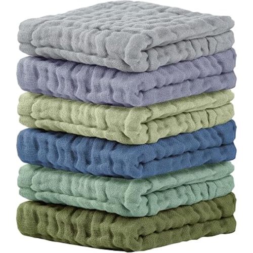 Cuddle Campus 6 Pack Muslin Baby Washcloths, Burp & Wash Cloths for Babies