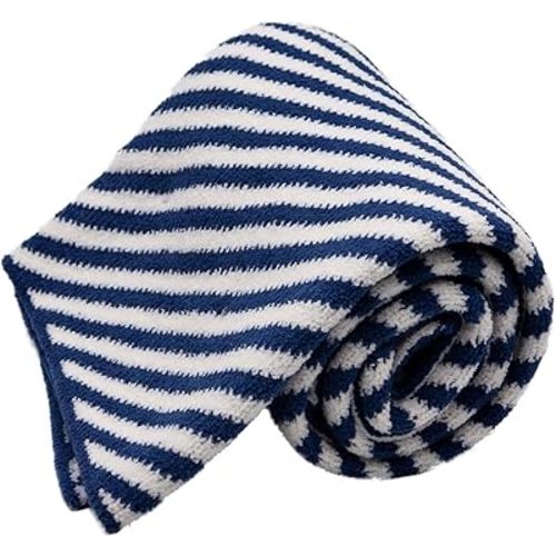 Chenille Baby Blanket, Toddler Blanket, Soft & Plush, 40x30 Inches (NAVY STIPES)