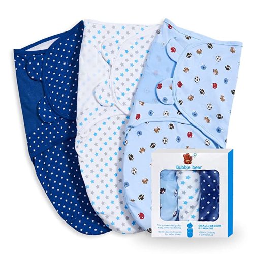 Bubble bear 3 Pack Baby Swaddle 0-3 Months - Infant Adjustable Newborn Swaddles Blanket Baby Girl Boy, Swaddling Wrap Blanket Sleep Sack for Newborn-Blue