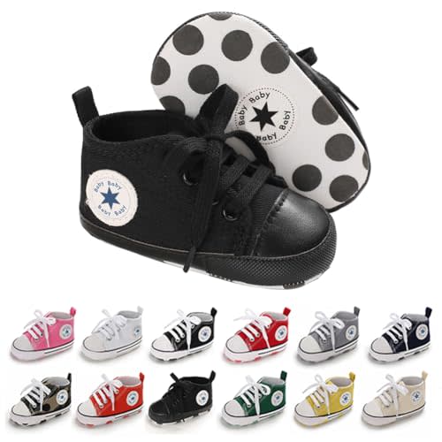 KKIIDDSS Unisex Baby Girls Boys Canvas High-top Shoes, Newborn Infant Anti-Slip Soft Sole Frist Walking Breathable Sneakers