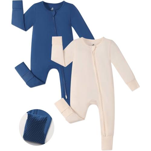 Amazon.com: JunNeng Viscose from Bamboo Baby Boy Sleeper Pajamas with Mitts | 2 Way Zipper, Fold-over Mitts, Non-Slip for 6-18 Months, Sleep'N Play Romper, Snug & Breathable, Stretchy & Soft