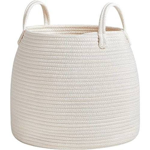 Nursery Laundry Basket | Kids Hamper for Blankets, Pillows,Toys (15"x 13")| Baby Toy Basket | Nursery Storage for Boho Room Decor | Ideal Gift for Baby Showers| White