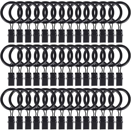42 Pack Curtain Rod Clip Rings,1" Interior Diameter(Compatible with up to 5/8" Curtain Rod),Metal Drapery Ring with Clips,Strong Decorative Drapery Window Ring with Hooks,Rustproof Vintage(Black)
