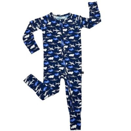 Lev Baby Boys' Bamboo Convertible Zipper Romper – Airplane Print One-Piece Baby Clothes (6–12M to 18–24M)