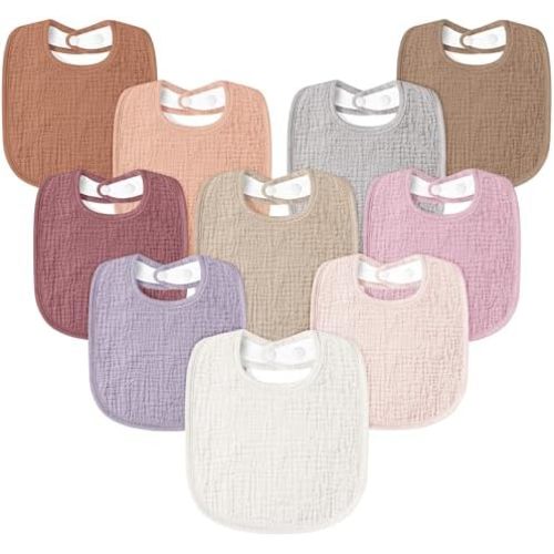 Susurration Muslin Baby Drool Bibs 10Pack Soft Square Adjustable Bandana Bibs for Unisex Baby Girls & Boys