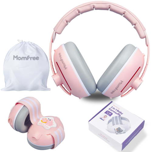 Momfree 2 in 1 Baby Ear Muffs, Noise Reduction Earmuffs & Adjustable Headband for Baby, Hearing Protection Headphone,Pink