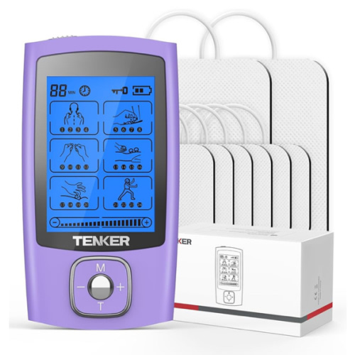 TENKER TENS Unit Muscle Stimulator, 24 Modes TENS EMS Machine for Pain Relief Therapy/Pain Management, Rechargeable Electronic Pulse Massager with 2"x2" and 2"x4" TENS Unit Electrode Pads