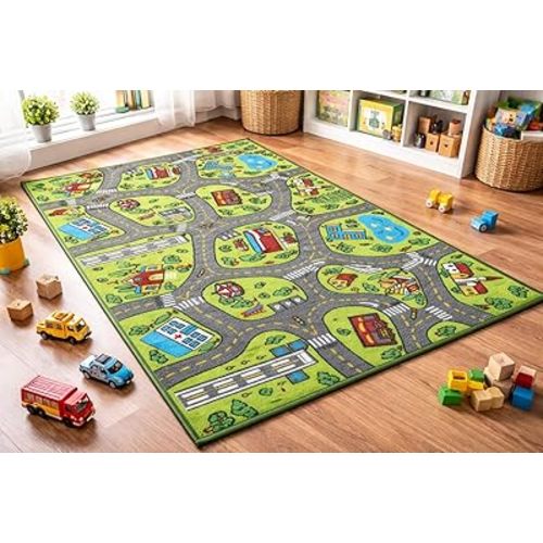 Kids Carpet Playmat Rug City Life Great for Playing with Cars and Toys - Play Learn and Have Fun Safely - Kids Baby Children Educational Road Traffic Play Mat for Bedroom Play Room Game Safe Area
