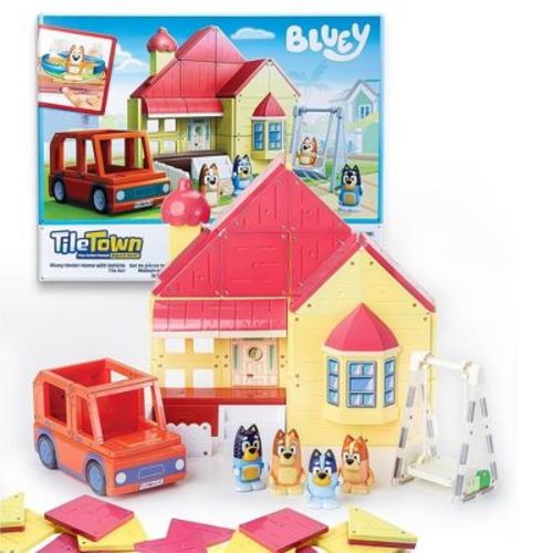 Moose Toys Bluey Heeler Family Home Tile Town 52-Piece Magnetic Tile Playset