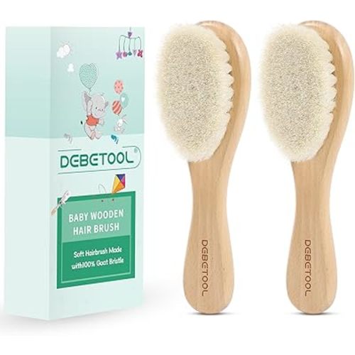 Baby Hair Brush - 2-Pack Wooden Baby Brush with Soft Bristle，Gentle Infant Hair Brush for Newborns & Toddlers，Ideal for Cradle Cap