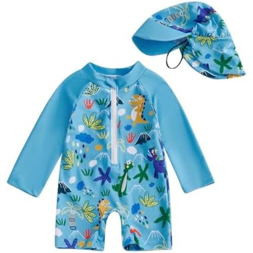 Hnyenmcko Baby/Toddler Boy Rash Guard Swimsuit Long Sleeve One Piece Zipper Swimwear Sunsuit Infant Bathing Suit Beachwear